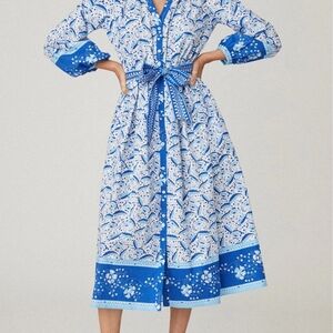 Shoshanna Blue and White Midi Dress